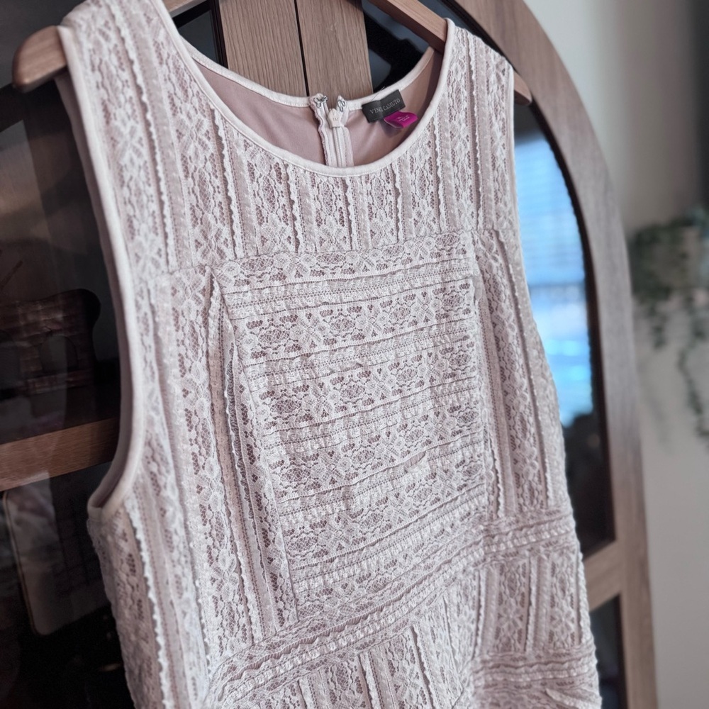 Vince Camuto Lace Dress XL Cream Sleeveless Fit & Flare Wedding Guest Bridal - Picture 2 of 11